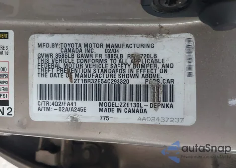 2004 Toyota Corolla Le from USA, damaged, VIN 2T1BR32E54C293320